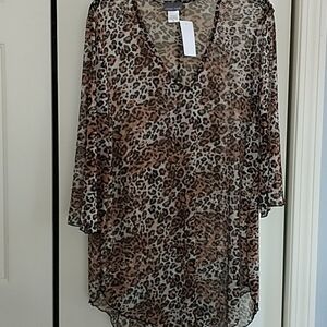 Jordan Taylor Leopard Print Shear V Neck Beach Coverup S